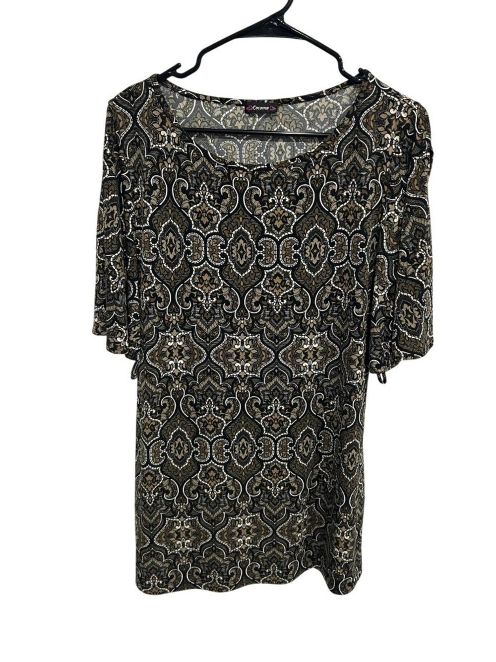 Cocomo Brown Black Geometric Split Sleeve Tunic Dress Size M Boho Chic